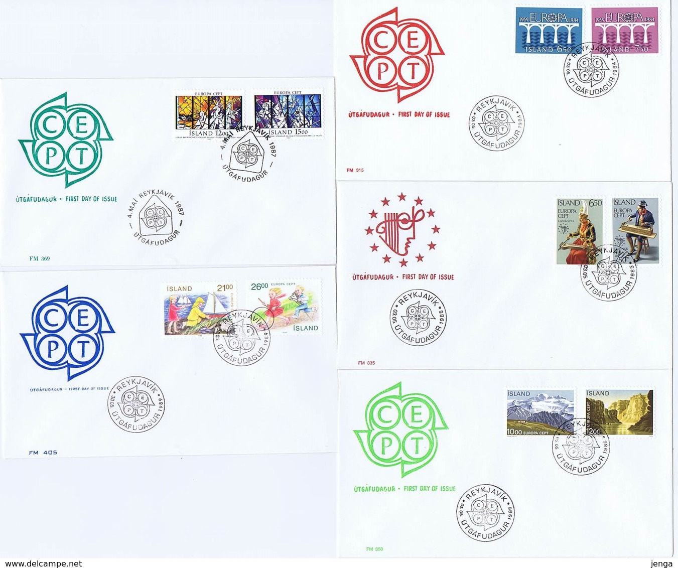 Iceland Europa - CEPT; 1984, 1985, 1986, 1987 And 1989; 5 Complete Set Of 2 On FDC - Autres & Non Classés