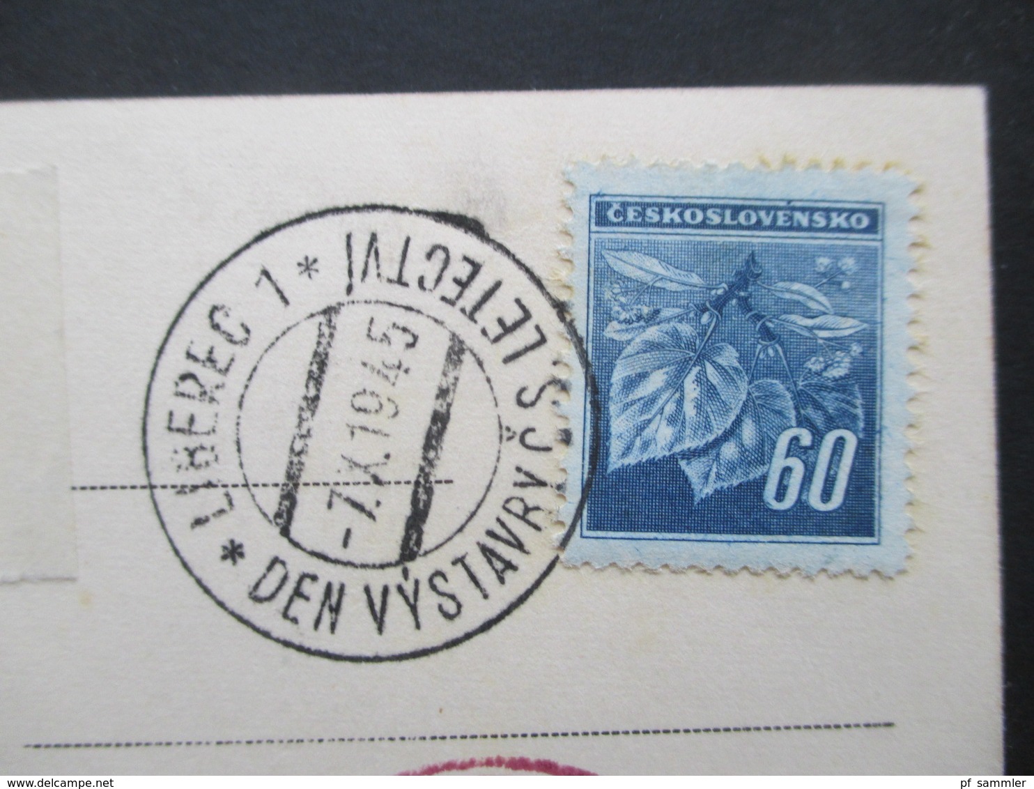 AK CSSR Liberec 7.10.1945 Violetter Stempel Cesky Narodni Aeroklub Liberec / Seltener Stempel!! Fliegerclub - Covers & Documents