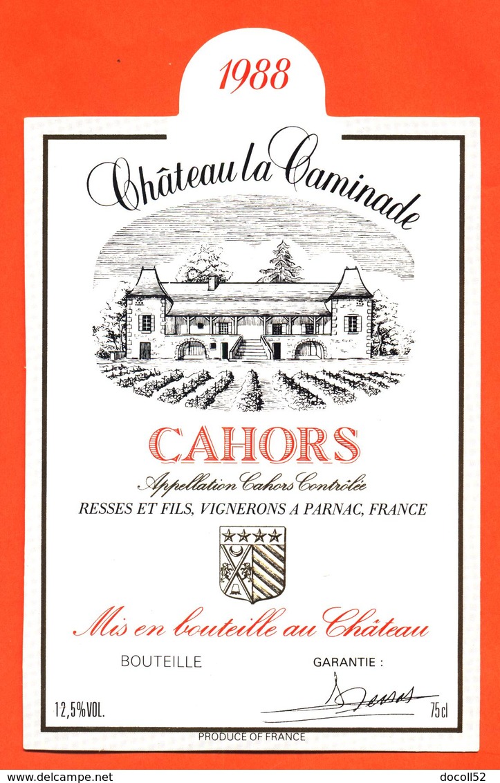 étiquette Vin De Cahors Chateau La Caminade 1988 Resses Et Fils à Parnac - 75 Cl - Cahors