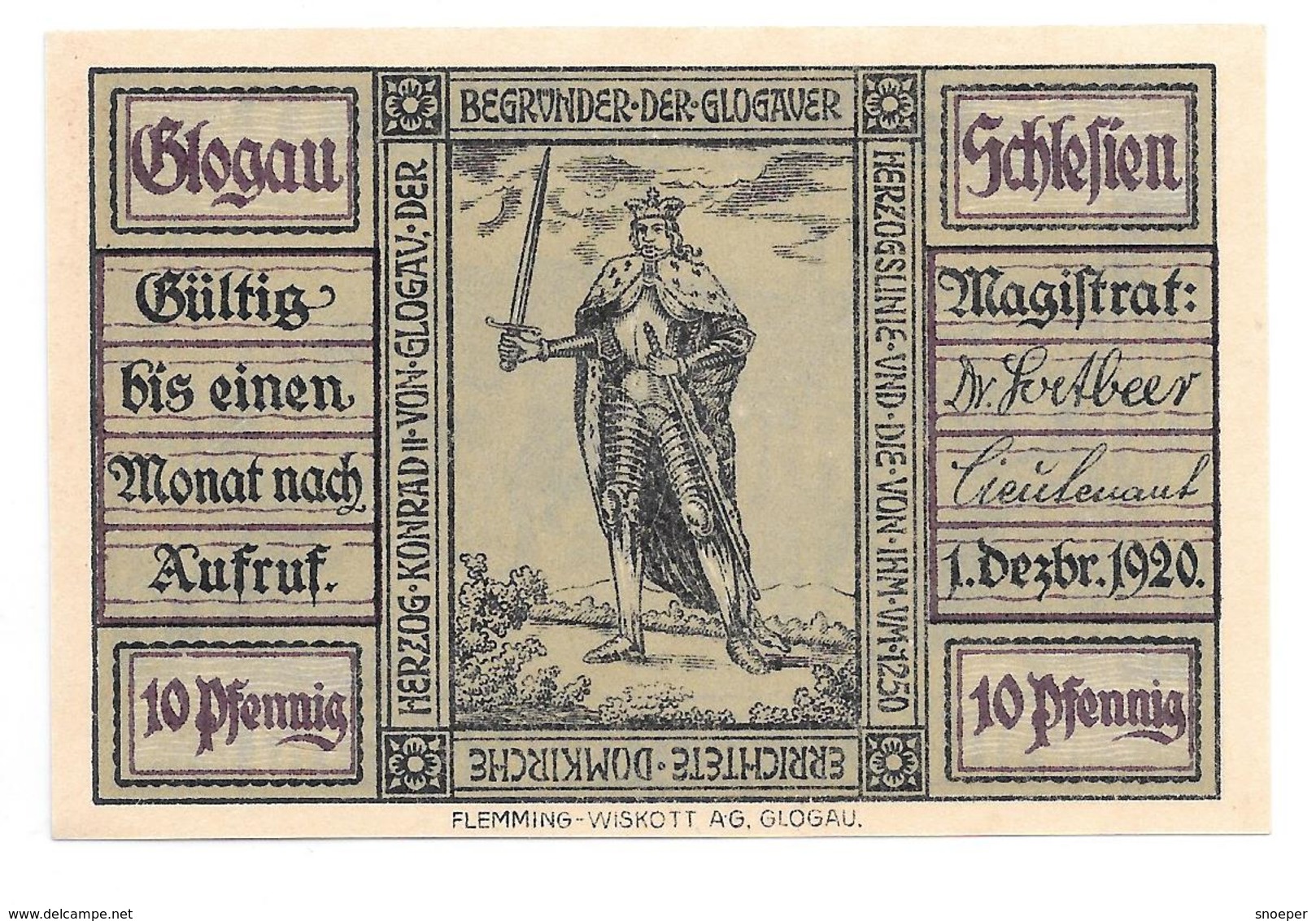 **notgeld Glogau 10 Pfennig 439.1 - [11] Emissions Locales