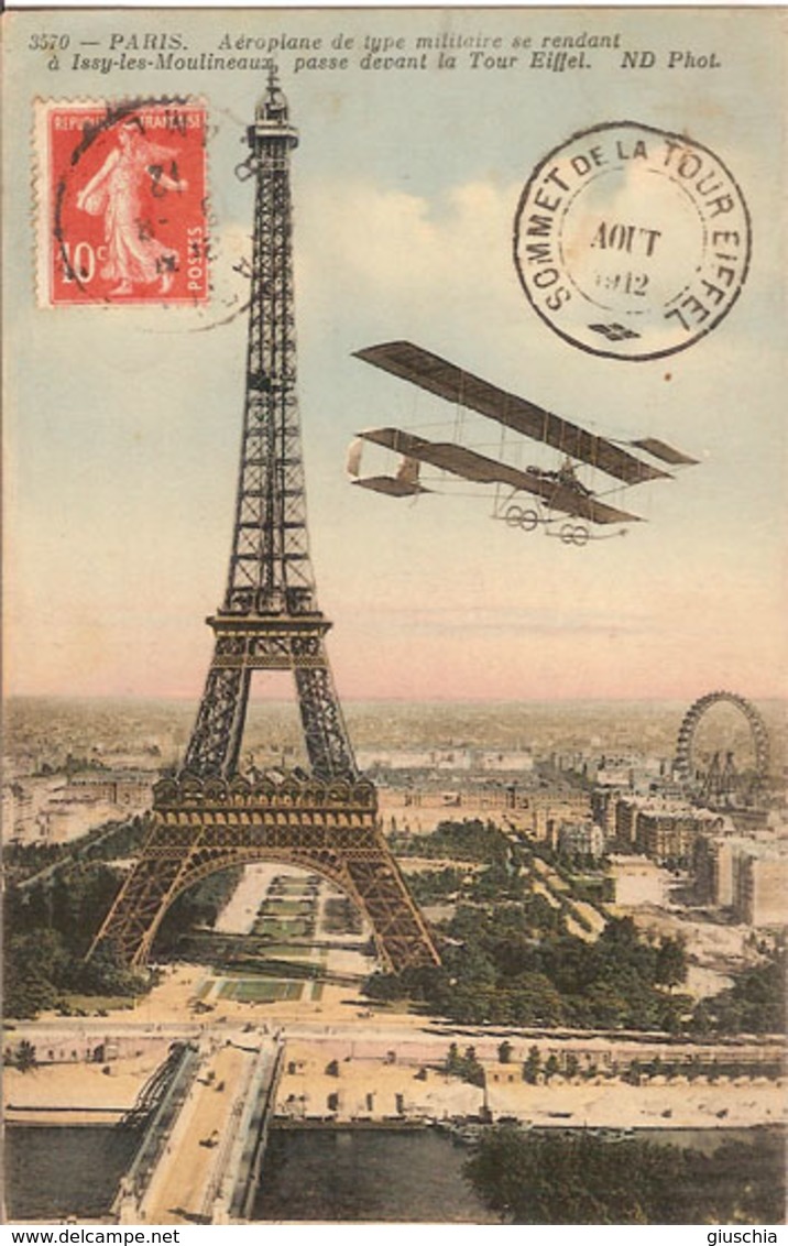 (C).Paris.Aeroplano Militare Sulla Torre Eiffel.Timbro Dell'agosto 1912 (c17) - Tour Eiffel