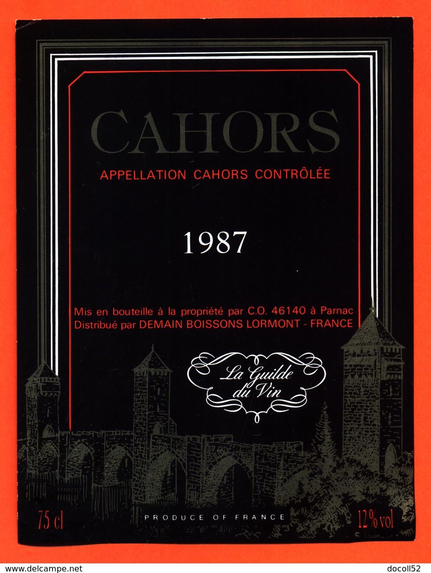 étiquette Vin De Cahors 1987 Demain Boissons à Lormont - 75 Cl - Cahors