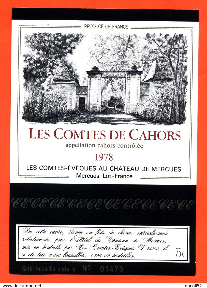 étiquette Vin De Cahors Les Comtes De Cahors 1978 à Chateau De Mercuis - 75 Cl - Cahors