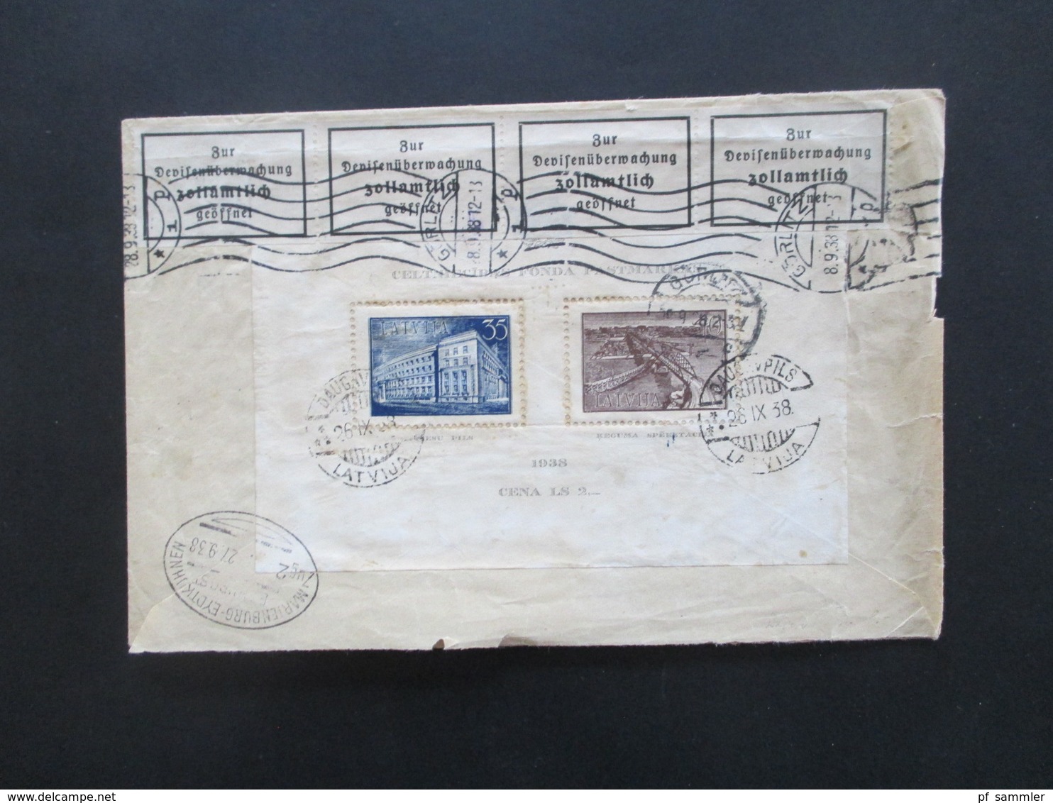 Lettland R-Brief Daugavpils 1938 Block 1 Zensur / Zoll Der Wehrmacht Bahnpost Marienburg - Eydtkuhnen Bedarf!!! - Latvia