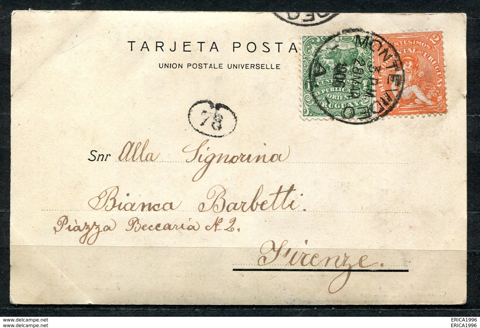 CARTOLINA CV2359 URUGUAY Montevideo Fuente Del Prado, 1906, Viaggiata Per L'Italia, Formato Piccolo, Ottime Condizioni - Uruguay