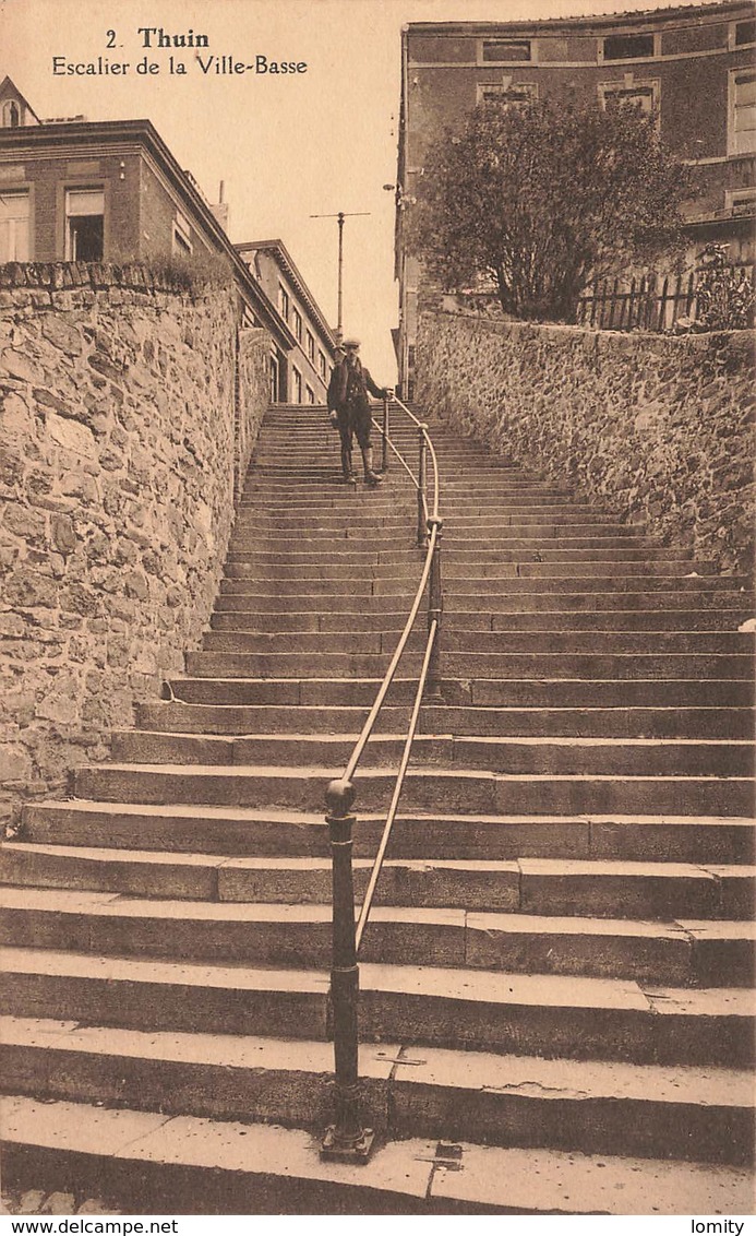 Belgique Thuin Escalier De La Ville Basse Cpa Carte Animée - Thuin