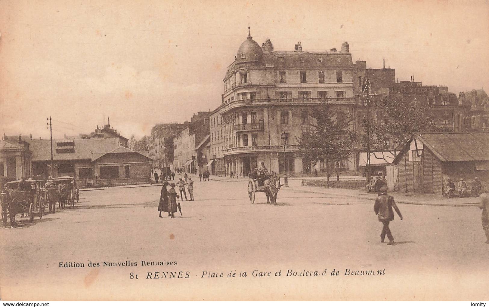 35 Rennes Place De La Gare Et Boulevard De Beaumont Cpa Carte Animée - Rennes