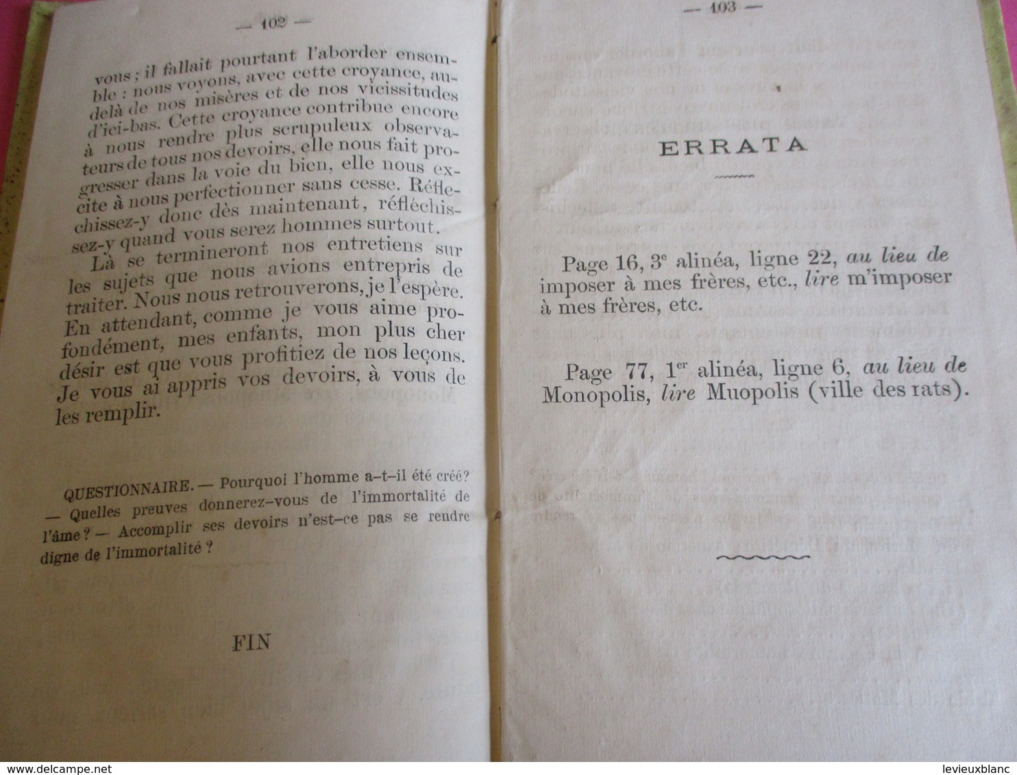 Petit Livre de MORALE/Scolaire/par T Garsault Inspecteur de l'enseignement primaire/Grateau/ Pacy sur Eure/ 1880  LIV152