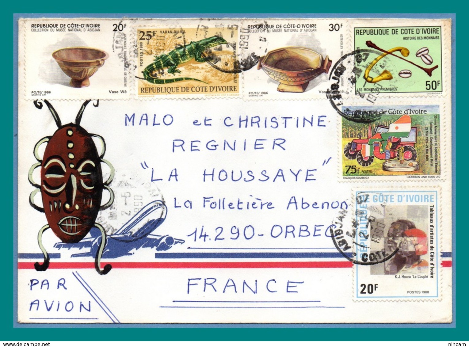 Lettre Côte D' Ivoire 1990 TP 6 Divers > France Orbec - Ivory Coast (1960-...)