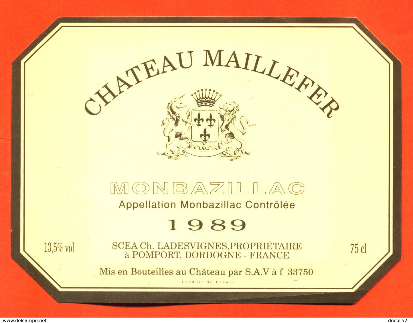 étiquette + Etiq De Dos De Vin Monbazillac Chateau Maillefer 1989 Ladesvignes à Pomport - 75 Cl - Monbazillac