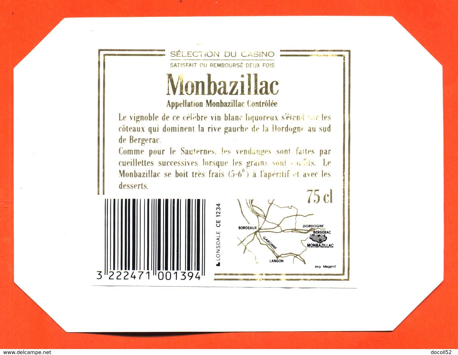 étiquette + Etiq De Dos De Vin Monbazillac Chateau Maillefer 1989 Ladesvignes à Pomport - 75 Cl - Monbazillac