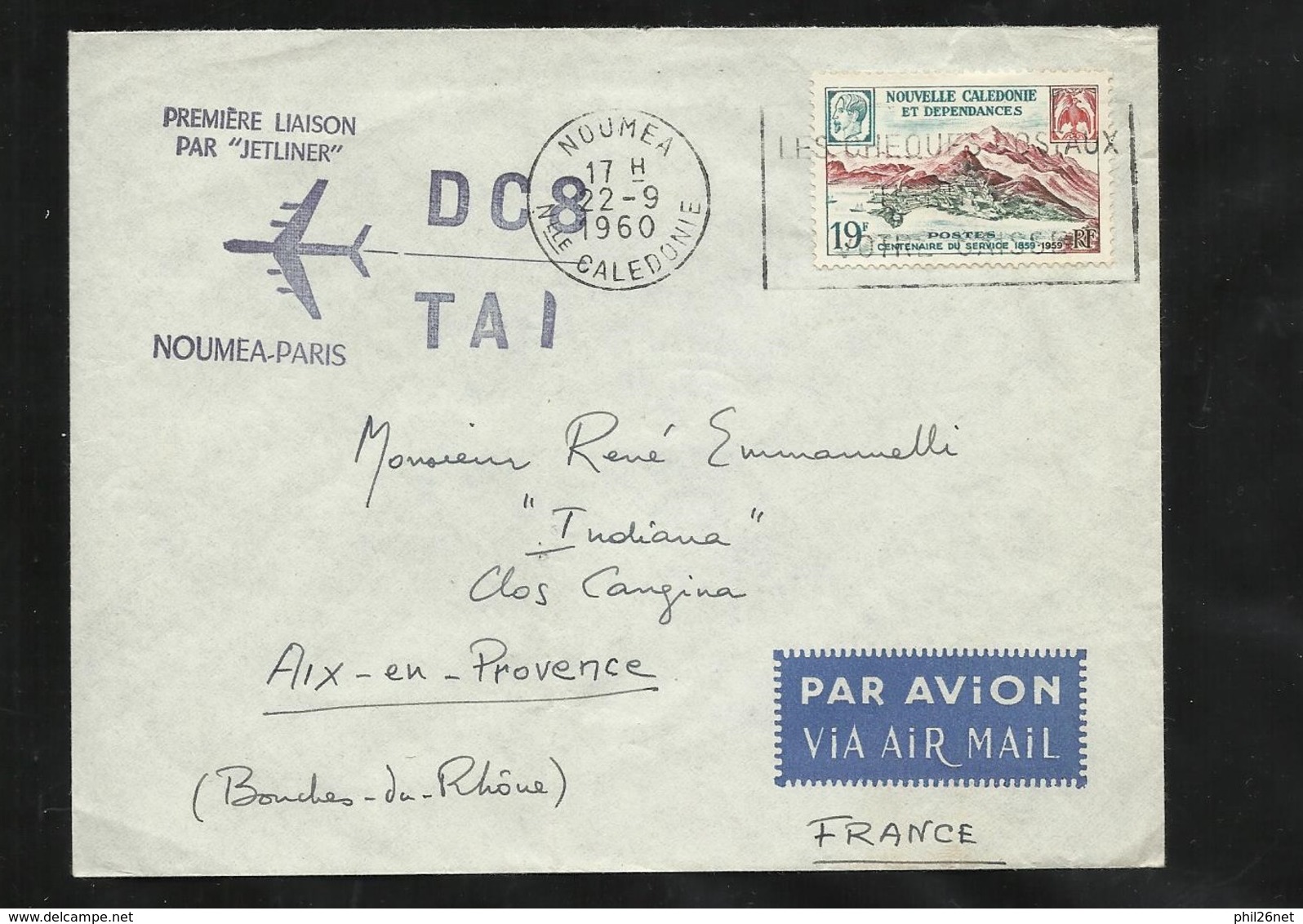 Nouvelle Calédonie Lettre Par Avion De Nouméa 22/09/1960 N°300 Première Liaison Par Jetliner DC8 TAI  Nouméa Paris B/TB - Covers & Documents