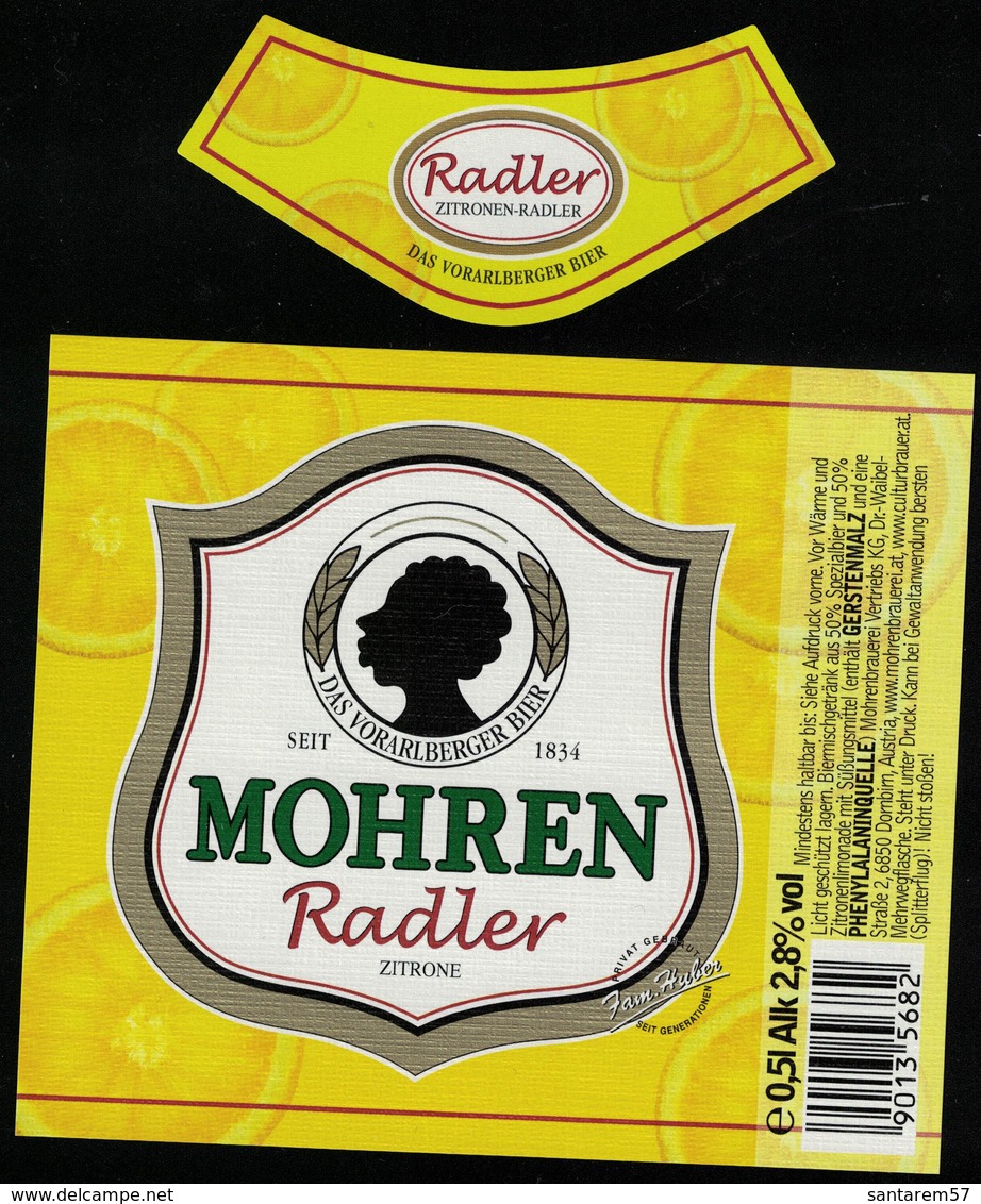 Autriche Lot 2 Etiquettes Bière Beer Labels Mohrenbräu Mohren Radler Zitrone Citron - Bière