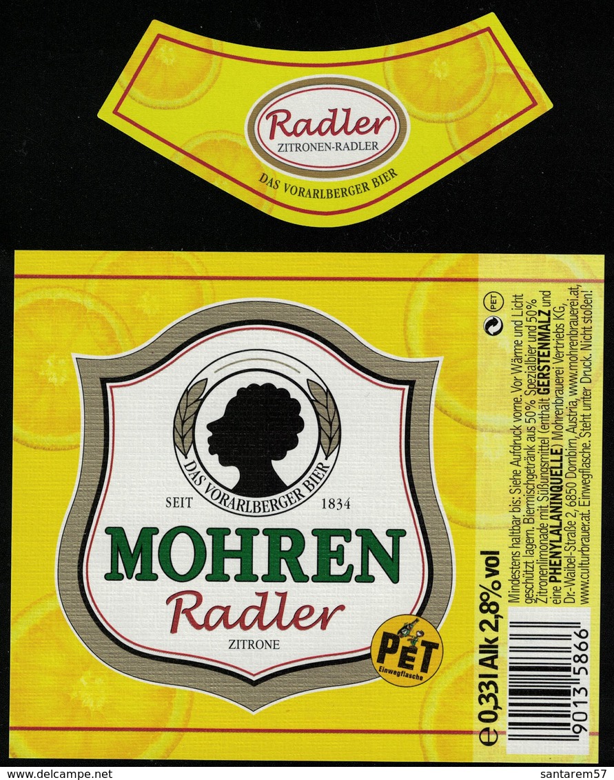 Autriche Lot 2 Etiquettes Bière Beer Labels Mohrenbräu Mohren Radler Zitrone Citron PET - Bière