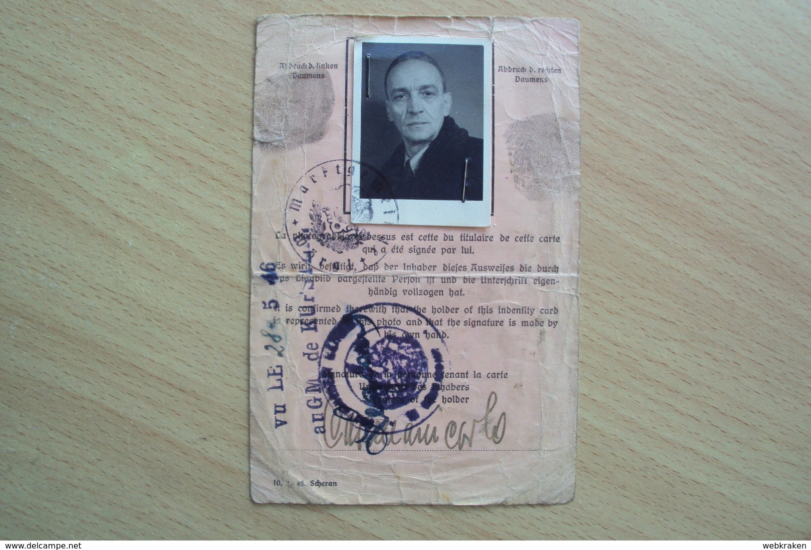 TESSERA DOCUMENTO IDENTITà PASSAPORTO IDENTITY CARD FOR FOREIGNERS PERSONALAUSWEISS 1946 - Documenti Storici