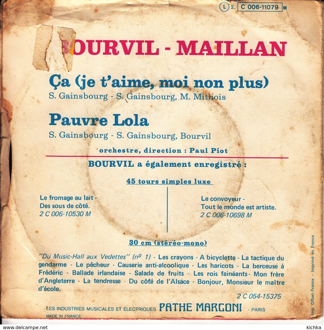 Bourvil-Maillan -Ca (je T'aime Moi Non Plus)/Pauvre Lola - Other & Unclassified