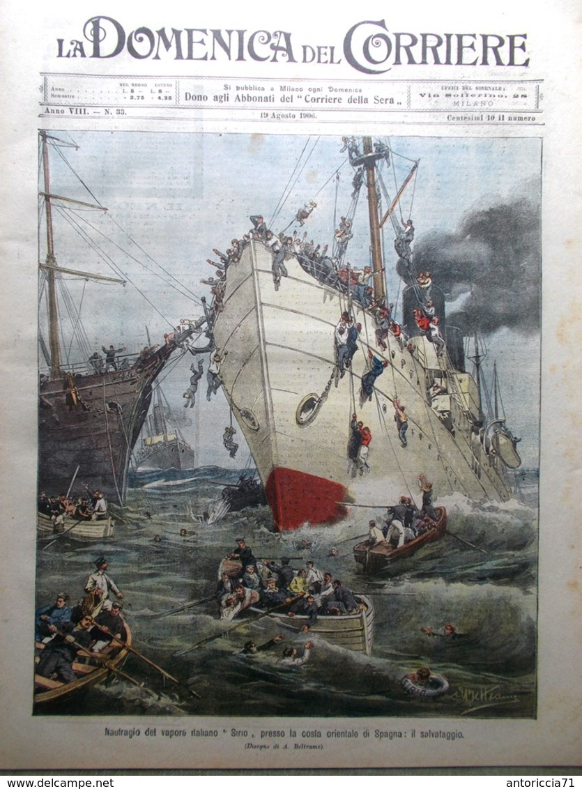 La Domenica Del Corriere 19 Agosto 1906 Aviazione Dente Gigante Naufragio Sirio - Altri & Non Classificati