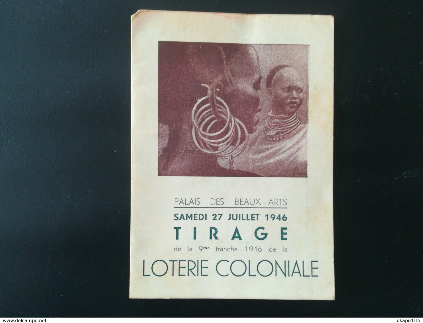 LOTERIE COLONIALE VIEUX PAPIERS PETIT PROGRAMME SOIRÉE DU TIRAGE DE 9e TRANCHE ANNÉE 1946 BELGIQUE CONGO BELGE - Obj. 'Souvenir De'