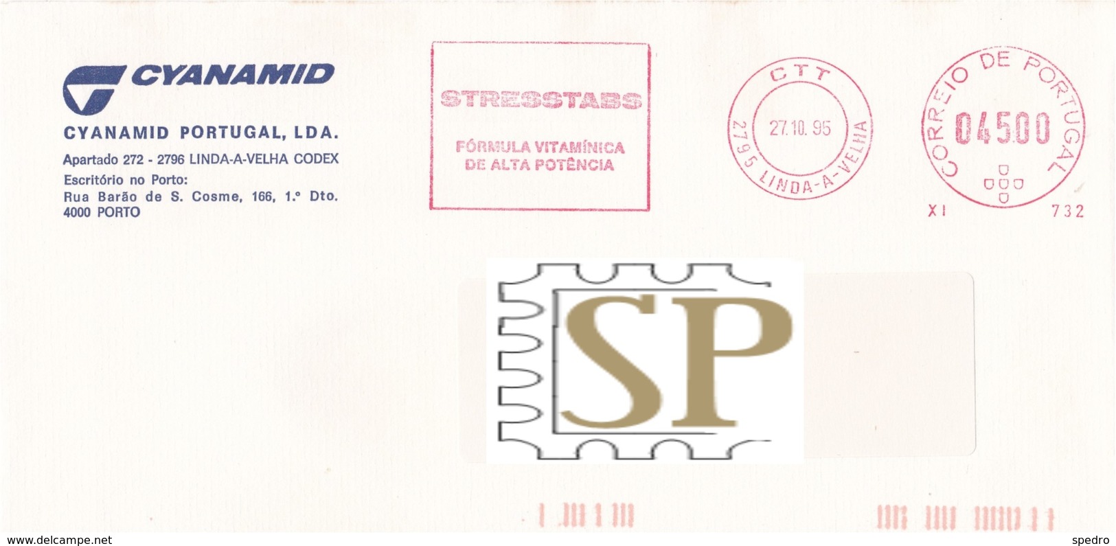 Portugal 1995 Franquia Mecânica Linda-a-Velha Ema Mechanical Franchise STRESSTABS Medicine STRESS Médicaments Postmark - Medicina