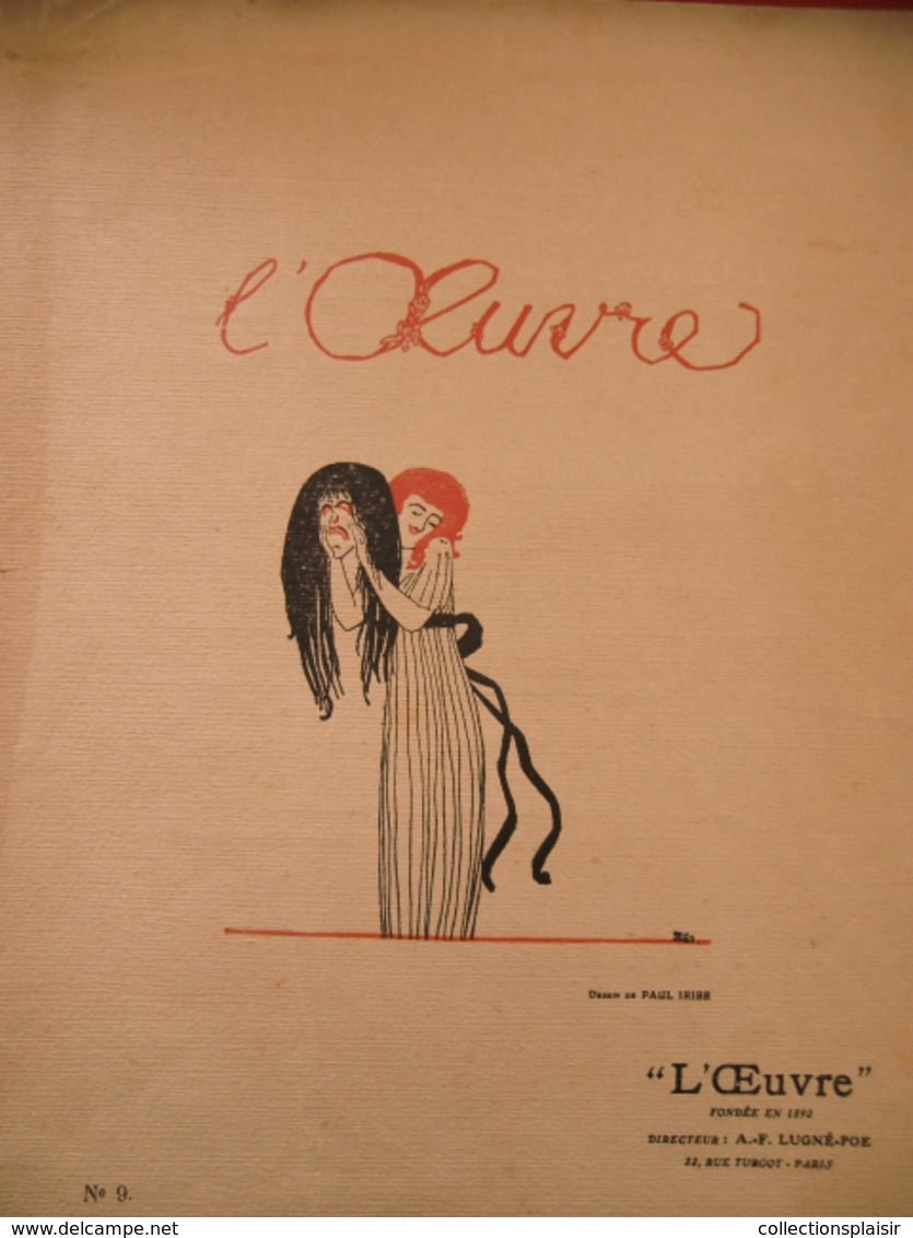 PROGRAMME AVRIL 1909 DU THEATRE L'OEUVRE DESSIN PAUL IRIBE - Programmes