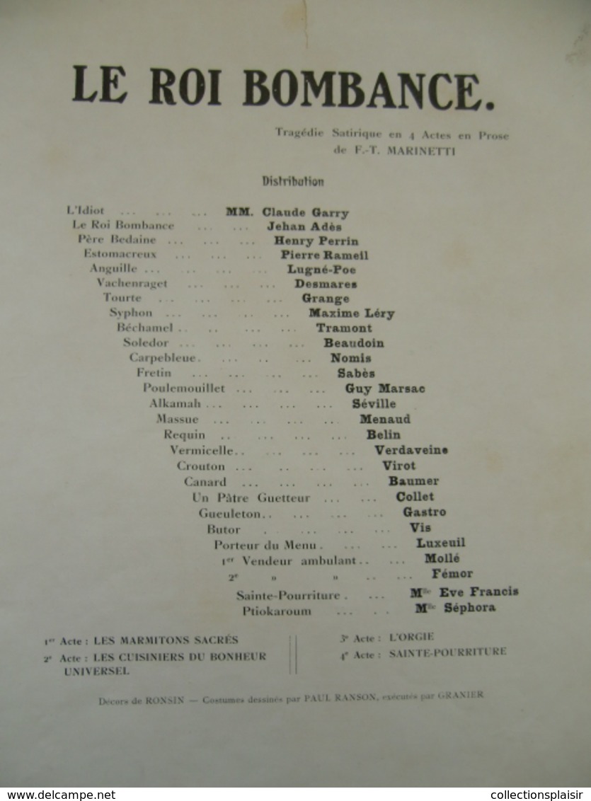 PROGRAMME AVRIL 1909 DU THEATRE L'OEUVRE DESSIN PAUL IRIBE - Programmes