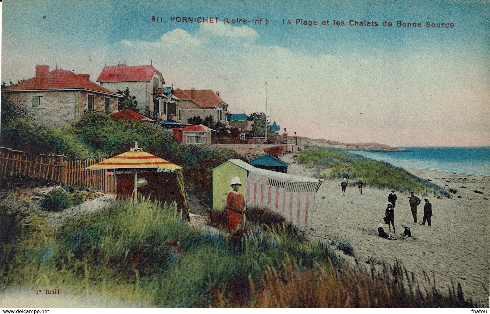 Pornichet (184), La Plage Et Les Chalets De Bonne-Source, Jolie Carte Colorisée - Pornichet