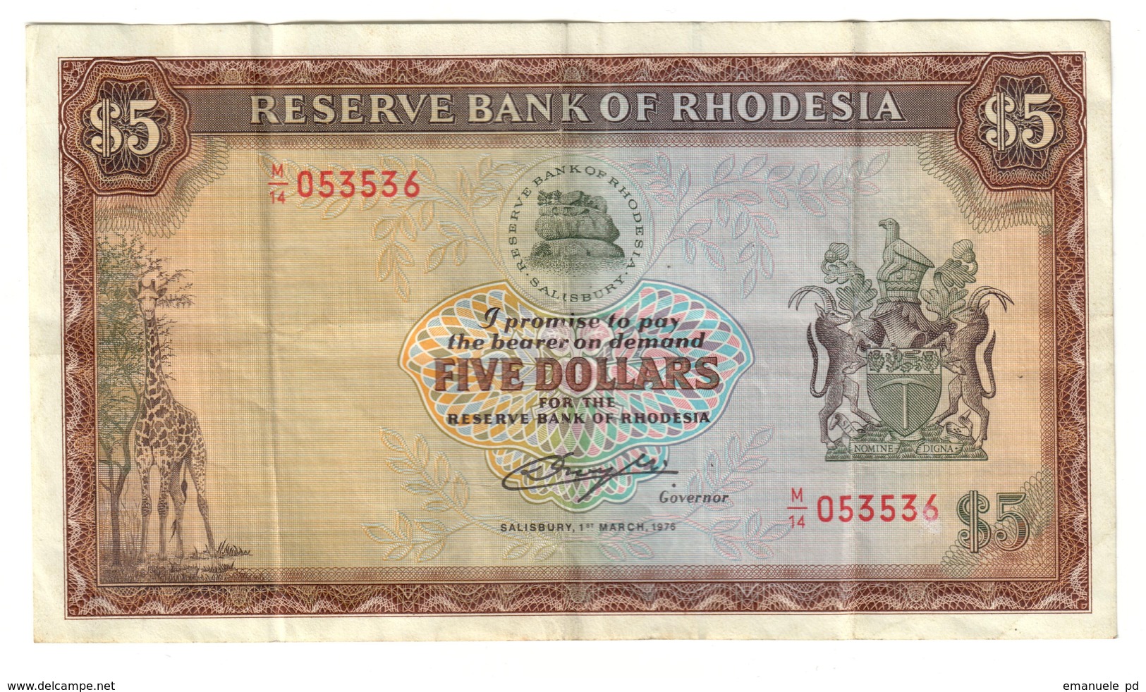 Rhodesia 5 Dollars 01/03/1976 - Rhodesia