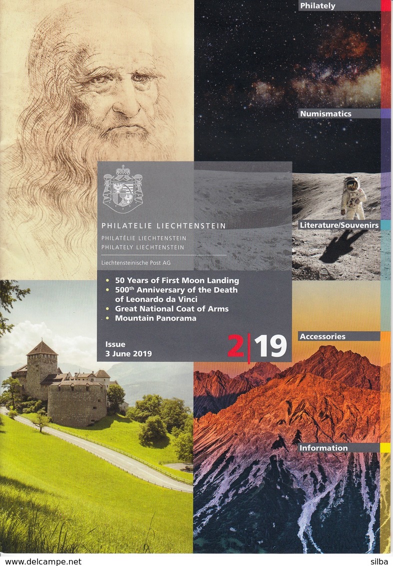 Liechtenstein / 2 / 2019 / Moon Landing, Leonardo Da Vinci / Philatelic Postage Stamps Prospectus, Leaflet, Brochure - Autres & Non Classés