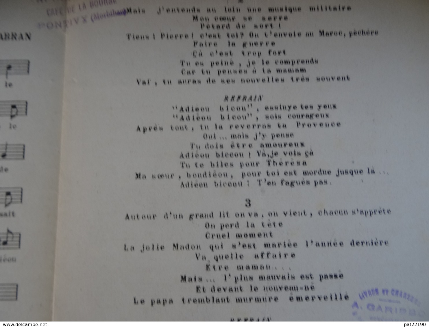 Rare Partition Ancienne PF La Cigale Marseillaise Marafioti Mme Chabert Juliette Petit Adieou Biccou Soldat Guerre Maroc - Partitions Musicales Anciennes