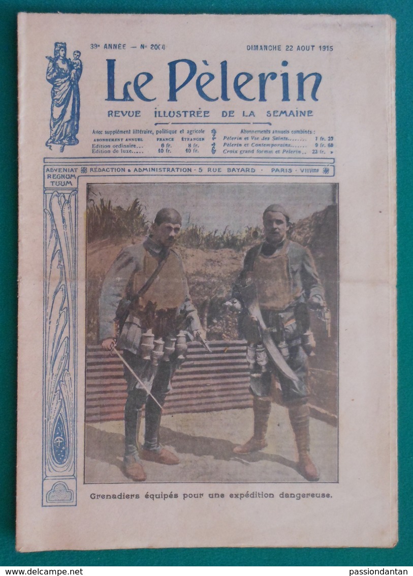 Revue Illustrée Le Pèlerin - N° 2004 - Dimanche 22 Août 1915 - Grenadiers équipés Pour Une Expédition Dangereuse - 1914-18