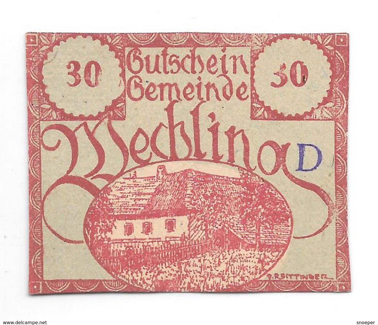 **notgeld Wechling 30 Heller  Rood S1145/VI A Rare !!! - Austria