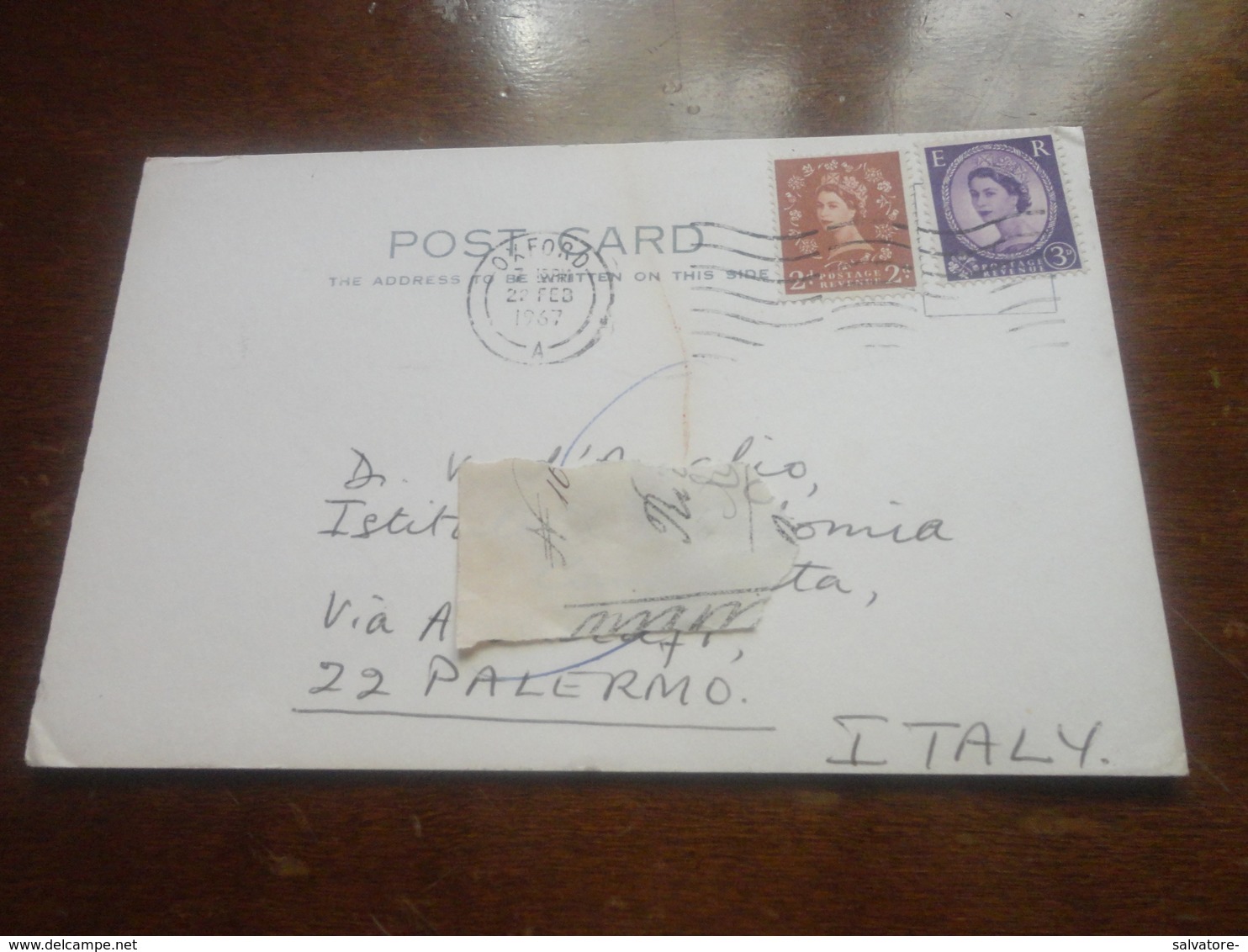 POST CARD OXFORD  CON  FANCOBOLLO 2d+3 D -1967 - Marcophilie