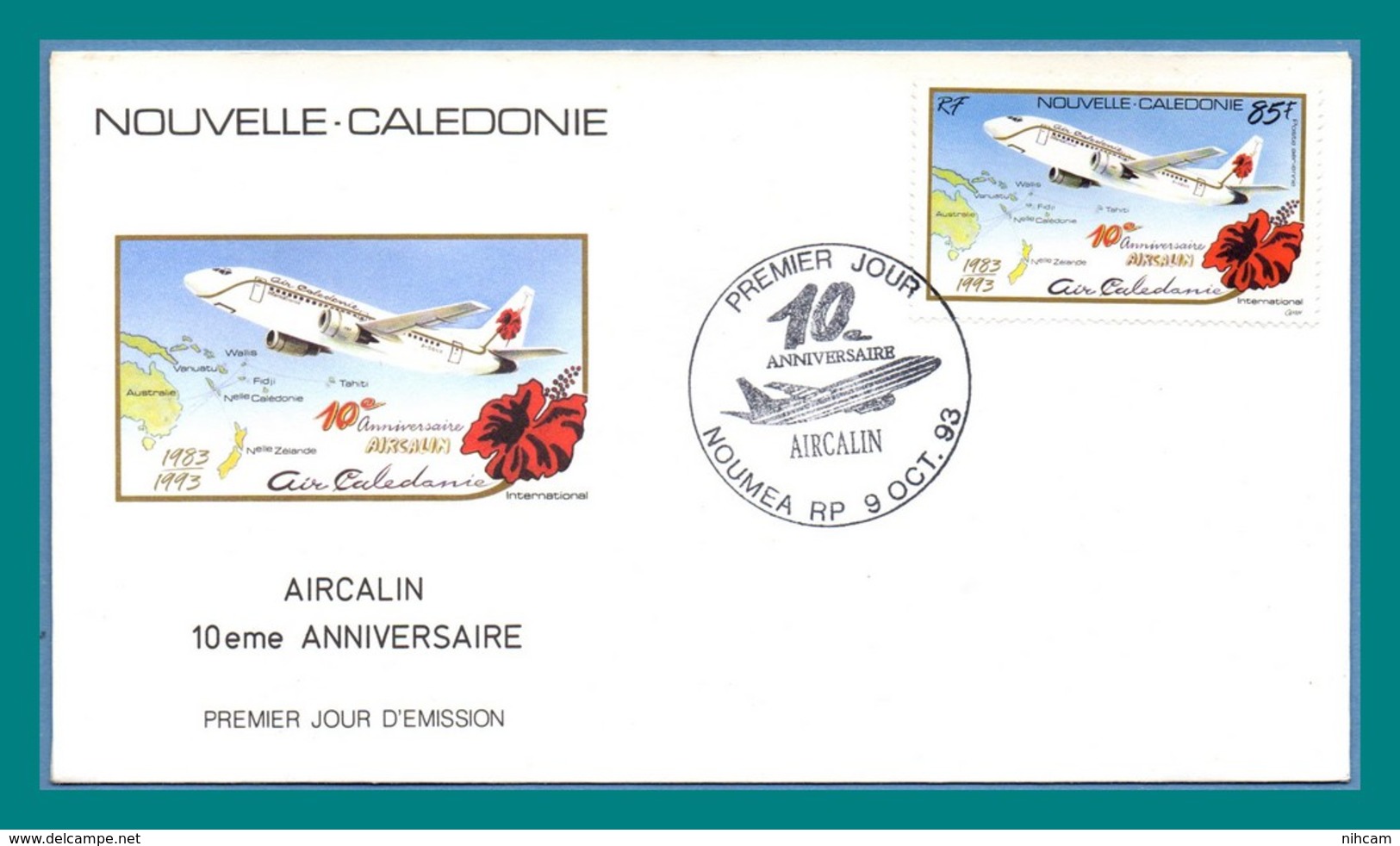 Nouvelle Calédonie FDC N° PA 305 Aircalin 1993 Avion New Calédonia Plane - FDC