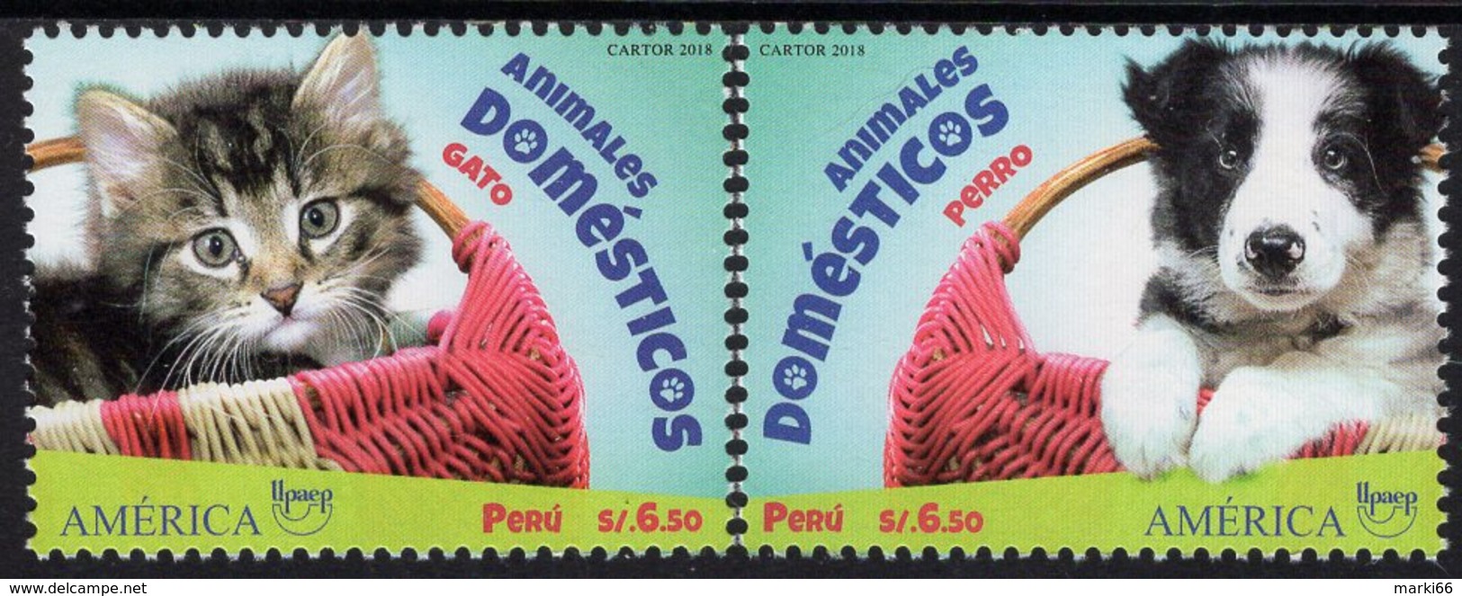 Peru - 2018 - America UPAEP - Domestic Animals - Cat And Dog - Mint Stamp Set - Peru