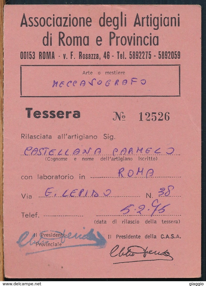 °°° TESSERA C.A.S.A. CONFEDERAZIONE ARTIGIANA 1975 °°° - Non Classificati