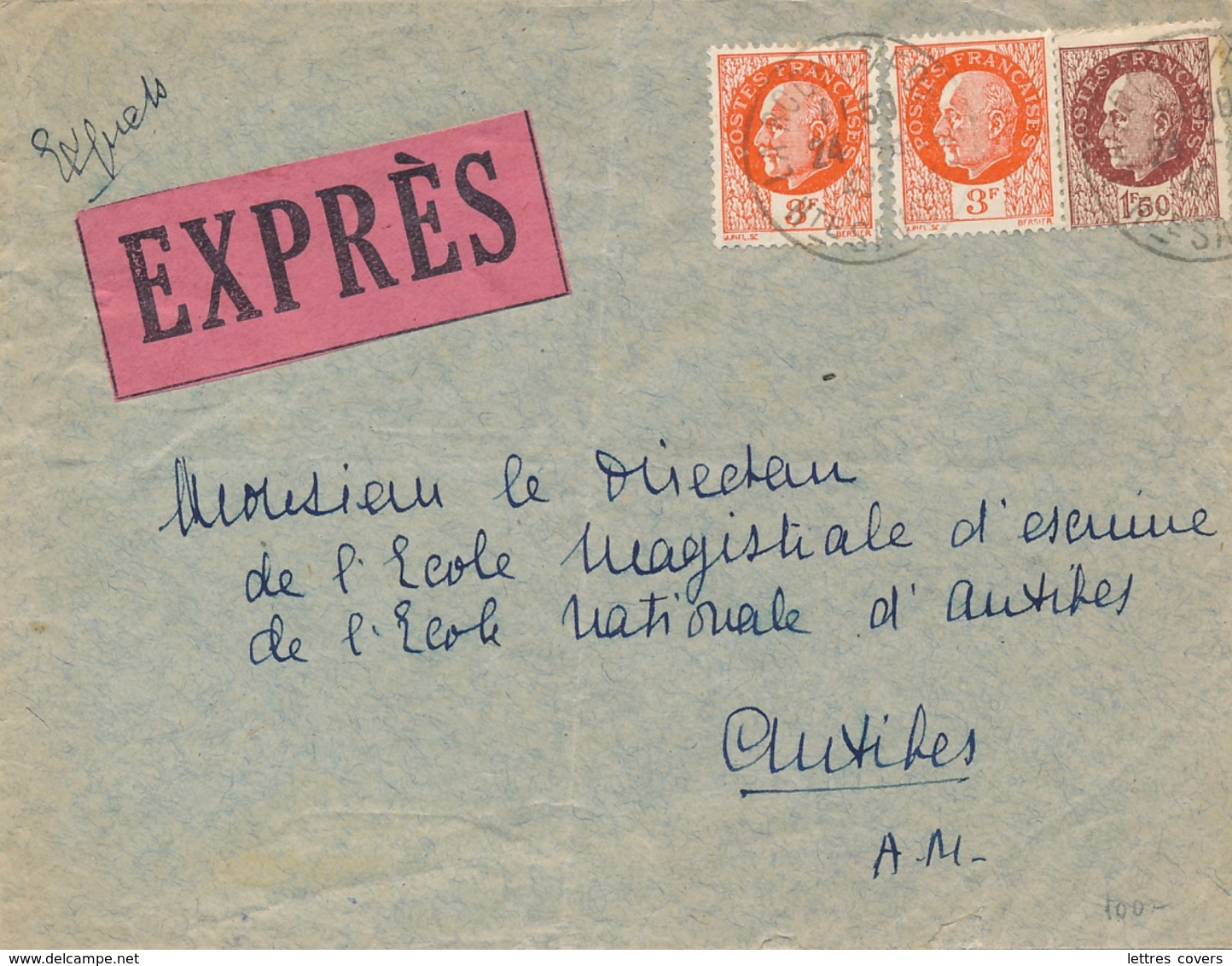 1942 Lettre EXPRES Affrt PETAIN 521x2 + 517 Au Tarif à 7f50 Pour L' Ecole D'ESCRIME à ANTIBES - 1921-1960: Modern Period