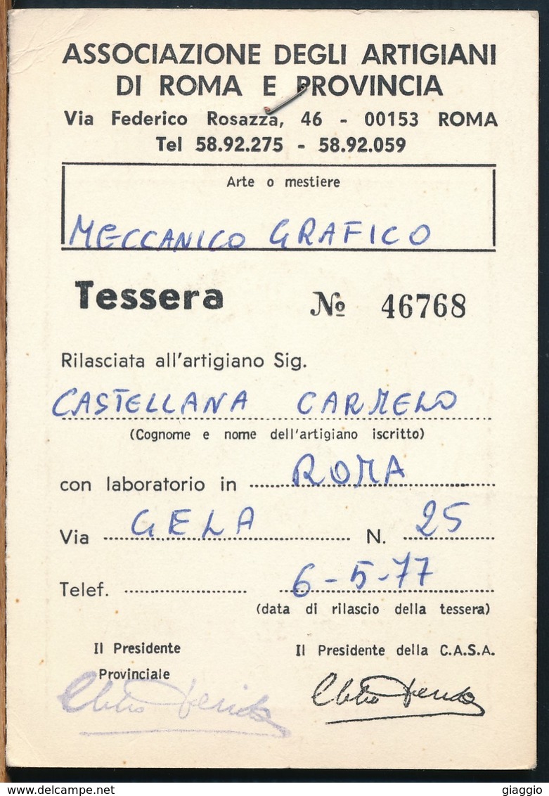 °°° TESSERA C.A.S.A. CONFEDERAZIONE ARTIGIANA 1977 °°° - Non Classificati