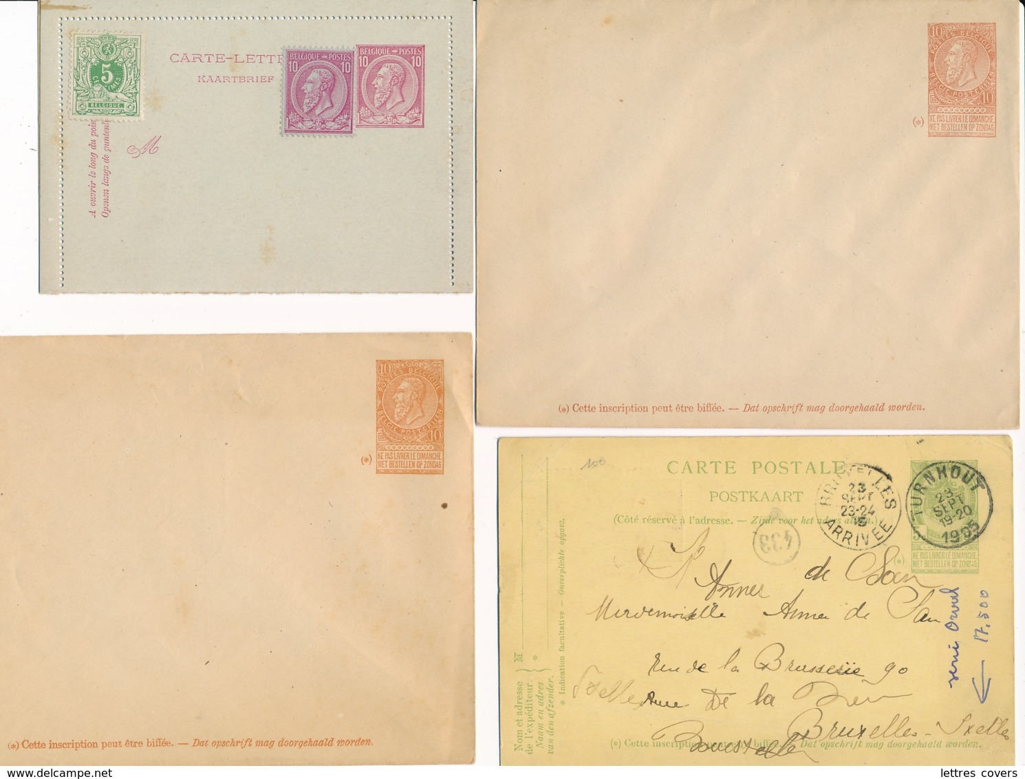 Ensemble De 4 Entiers Postaux Cartes Et Enveloppes Leopold II + Armoiries - Other & Unclassified