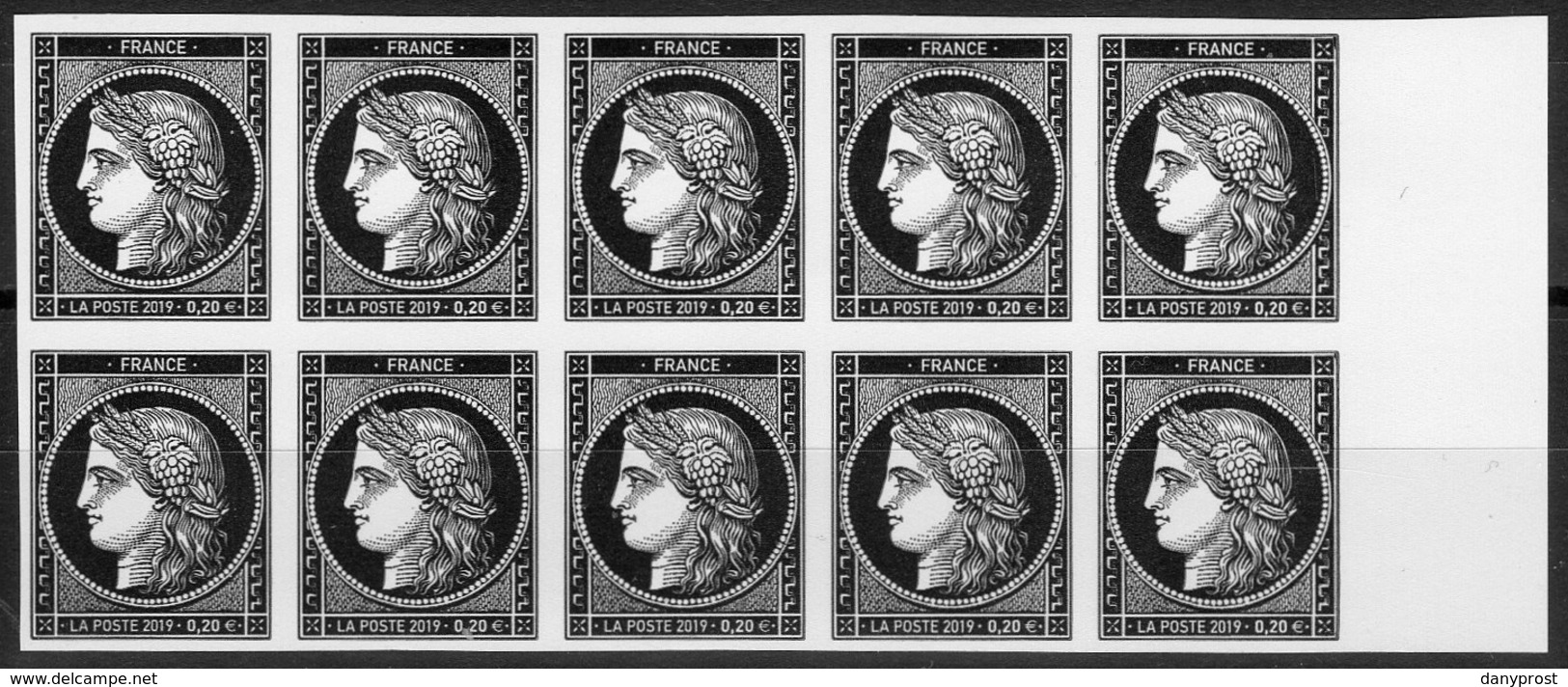 2019-bloc 10ex N° 5305A NEUF-non Dentelé CERES NOIR à 0.20 €-ISSU BLOC PRESTIGE " Les 170 Ans Du 1er Timbre Français " - Neufs