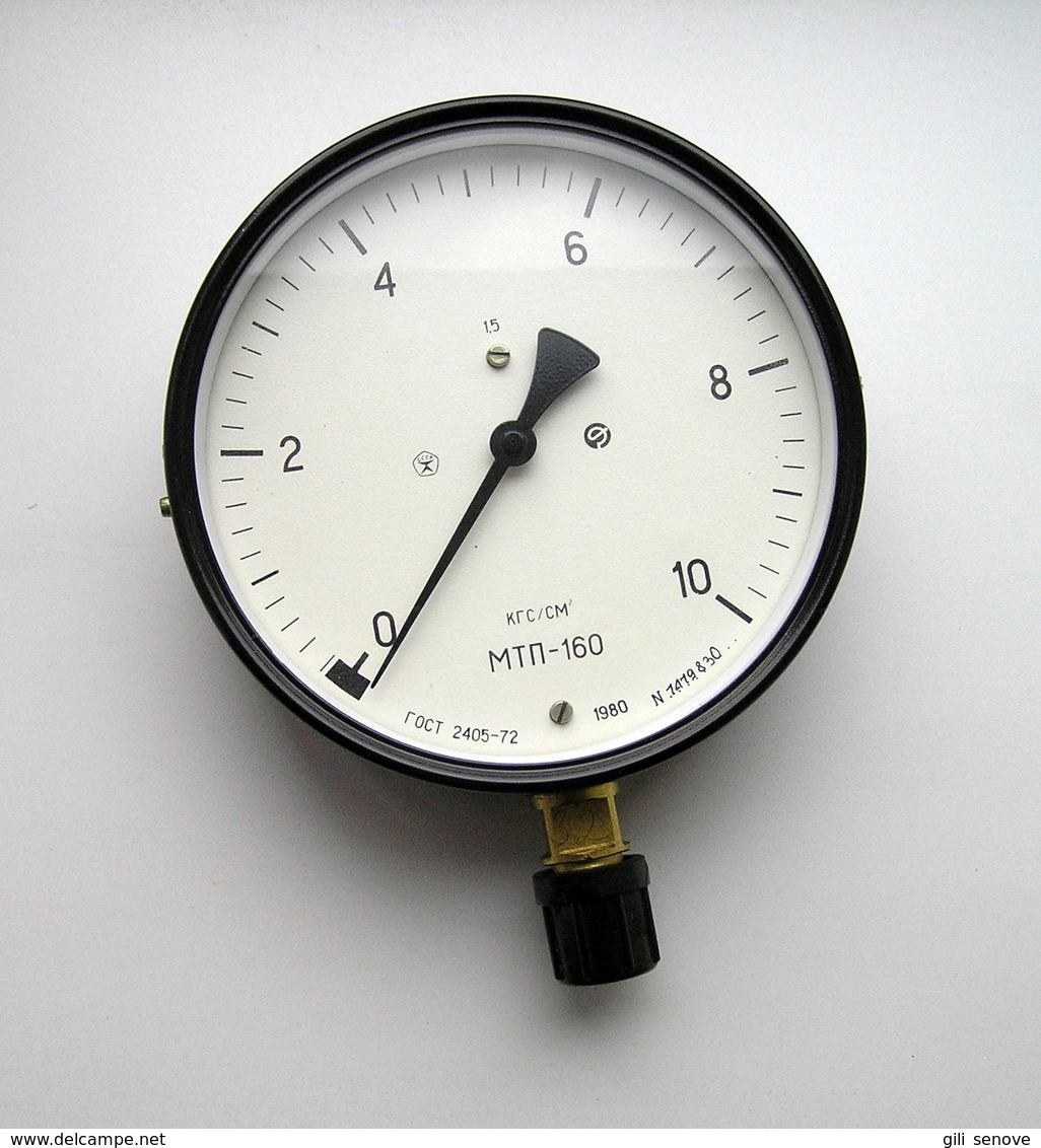 Vintage Soviet Industrial Manometer MTP-160, 0-10 Kg/cm In Original Box - Otros Aparatos
