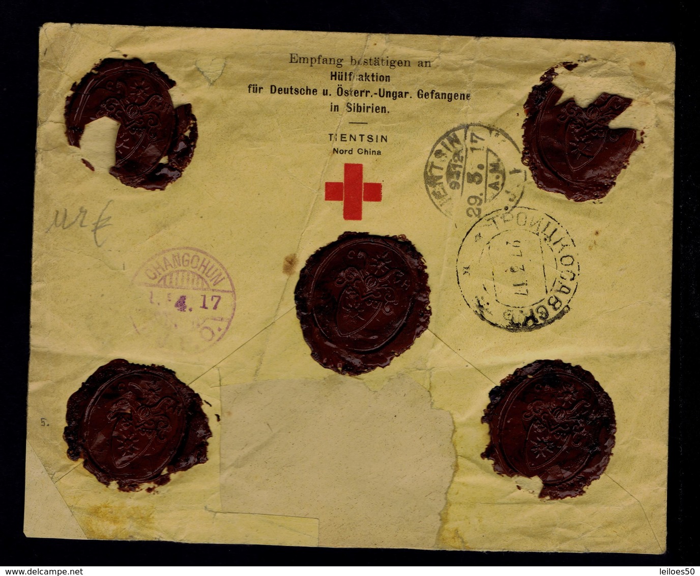 Pow Money China North TIENTSIN Letter Agence Des Prisionniers Guerre WWI Red Cross Croix-rouge Sibirien CHANGOHUNN #8043 - WW1 (I Guerra Mundial)