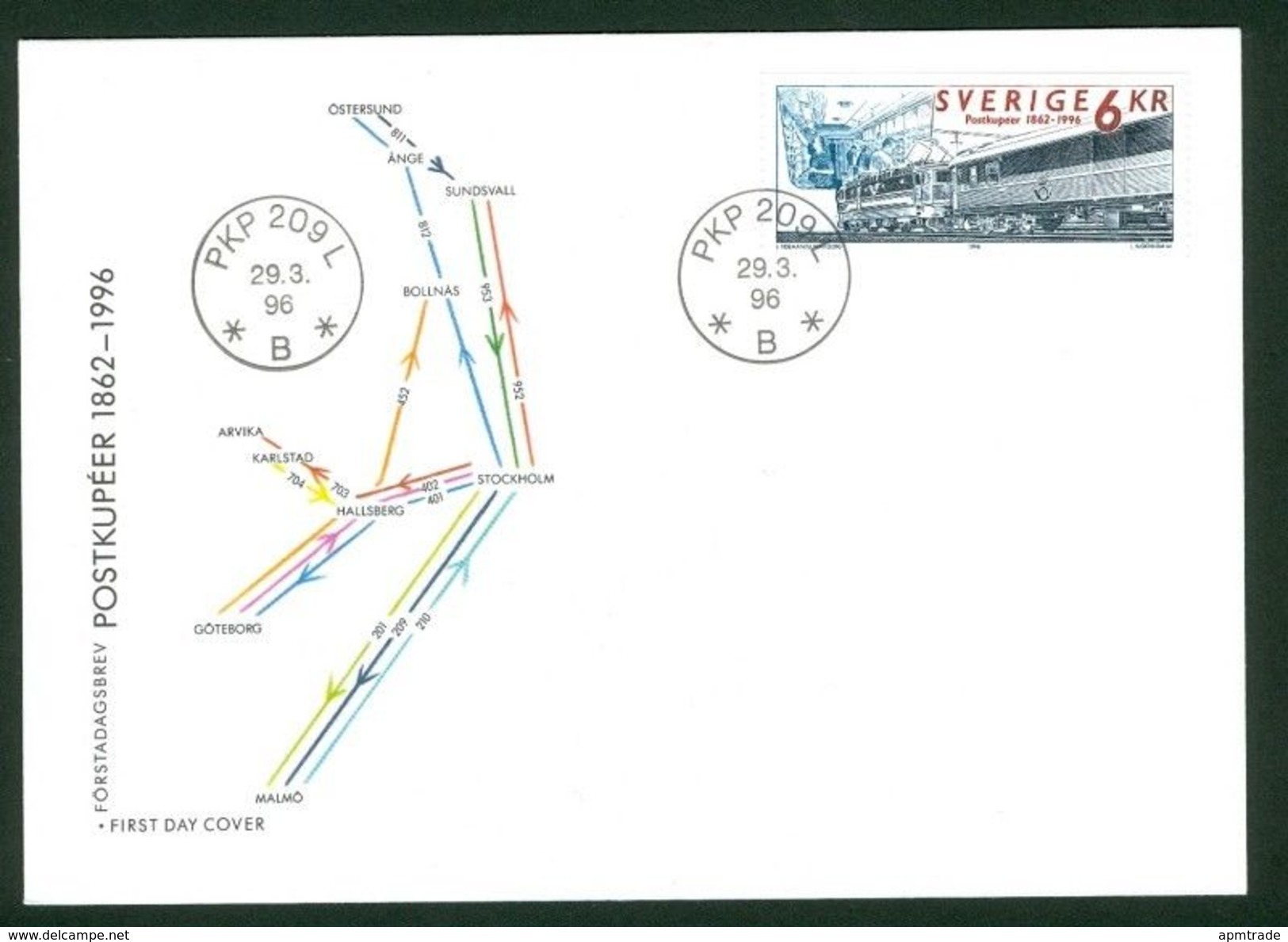 Sweden. FDC Cachet 1996.  Train Mail Carriages 1862-1996. Engraver Lars Sjooblom - FDC