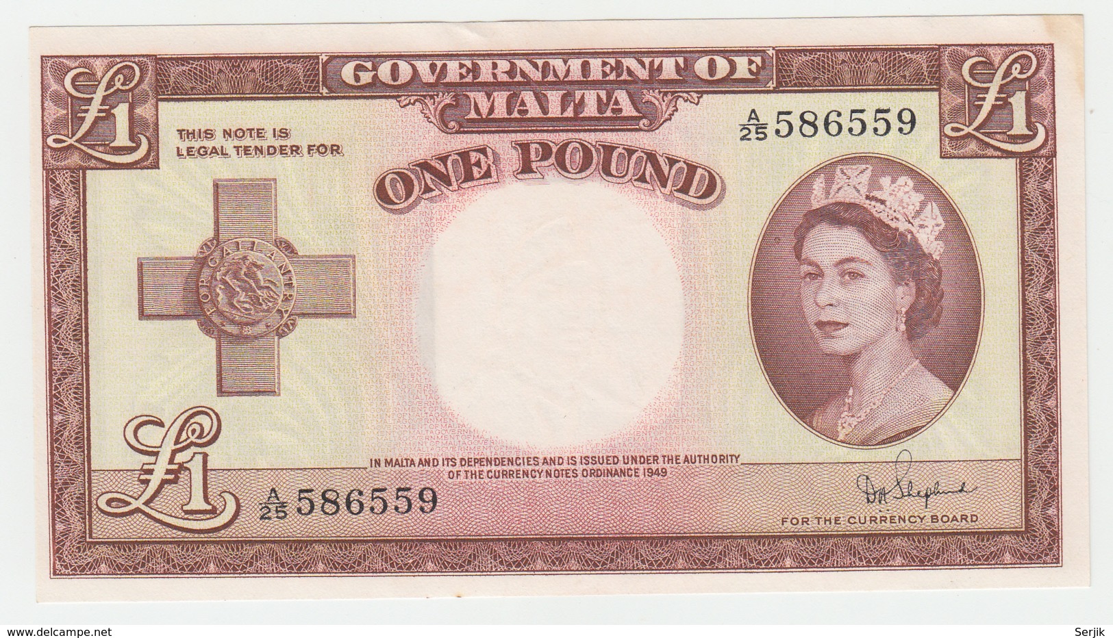 Malta 1 Pound 1949 AUNC Pick 24b - Malta