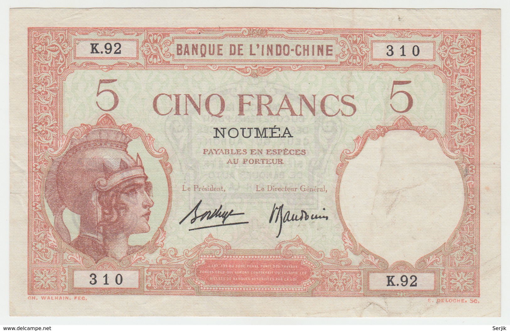New Caledonia Noumea 5 Francs 1926 VF P 36b 36 B - Nouméa (Nuova Caledonia 1873-1985)