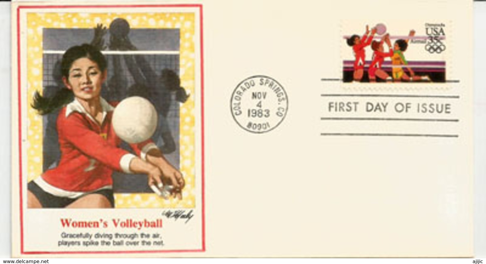 Women's Volley-Ball (Gracefully Diving Thru The Air !)  Colorado Springs FDC.  USA. - Volleyball