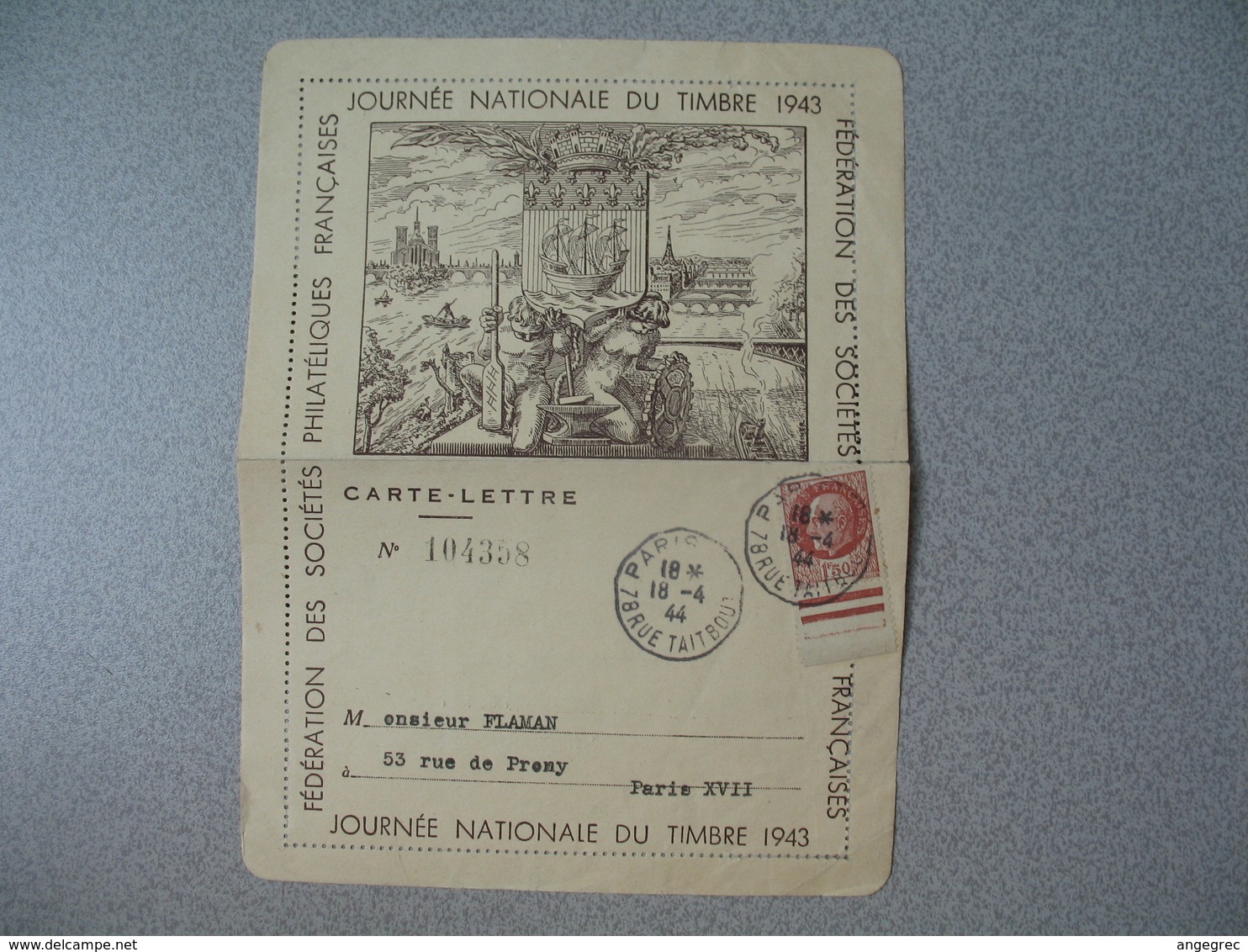 Carte Lettre 1944  N° 517  Type Pétain  Journée Du Timbre  Cachet 18 Avril 1942 Paris 78 Rue Taitbout - 1921-1960: Période Moderne