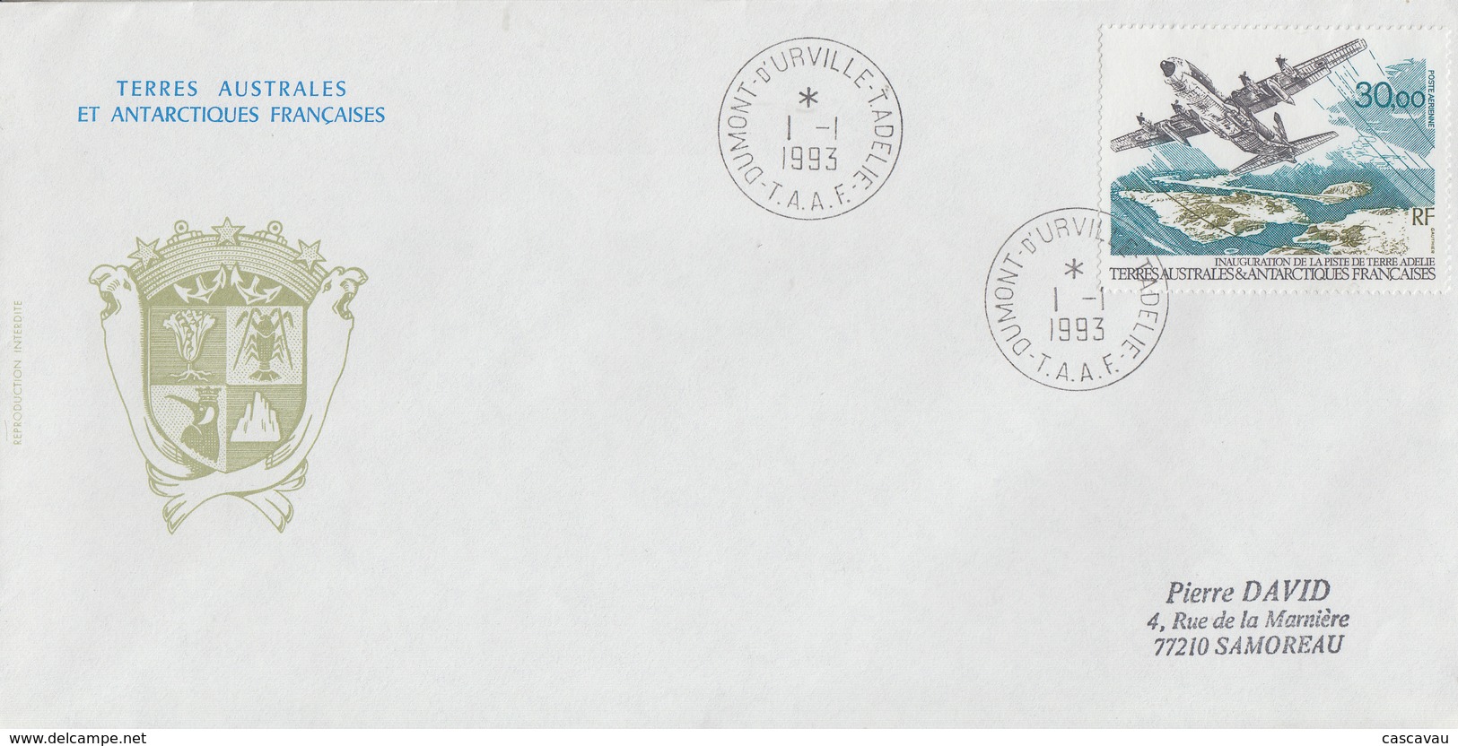 Enveloppe   FDC   1er  Jour   T.A.A.F     Inauguration  De  La  Piste  De   TERRE  ADELIE   1993 - FDC