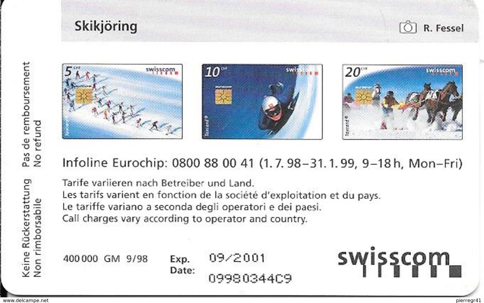 CARTE-PUCE-SUISSE-20CHF-Gem2-Se43-09/98-SKI TRACTE-TBE - Suisse