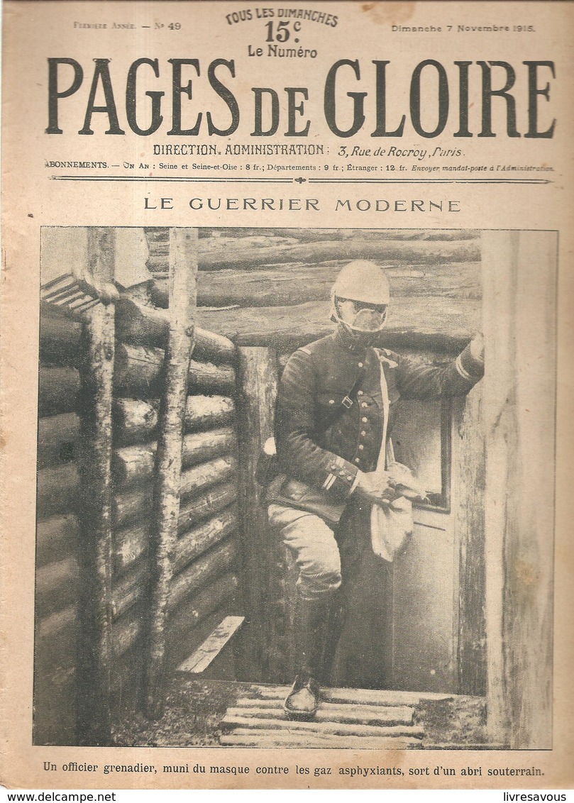 Militaria Pages De Gloire N°49 Du 7 Novembre 1915 Le Guerrier Moderne Un Officier Grenadier, Muni Du Masque - Français