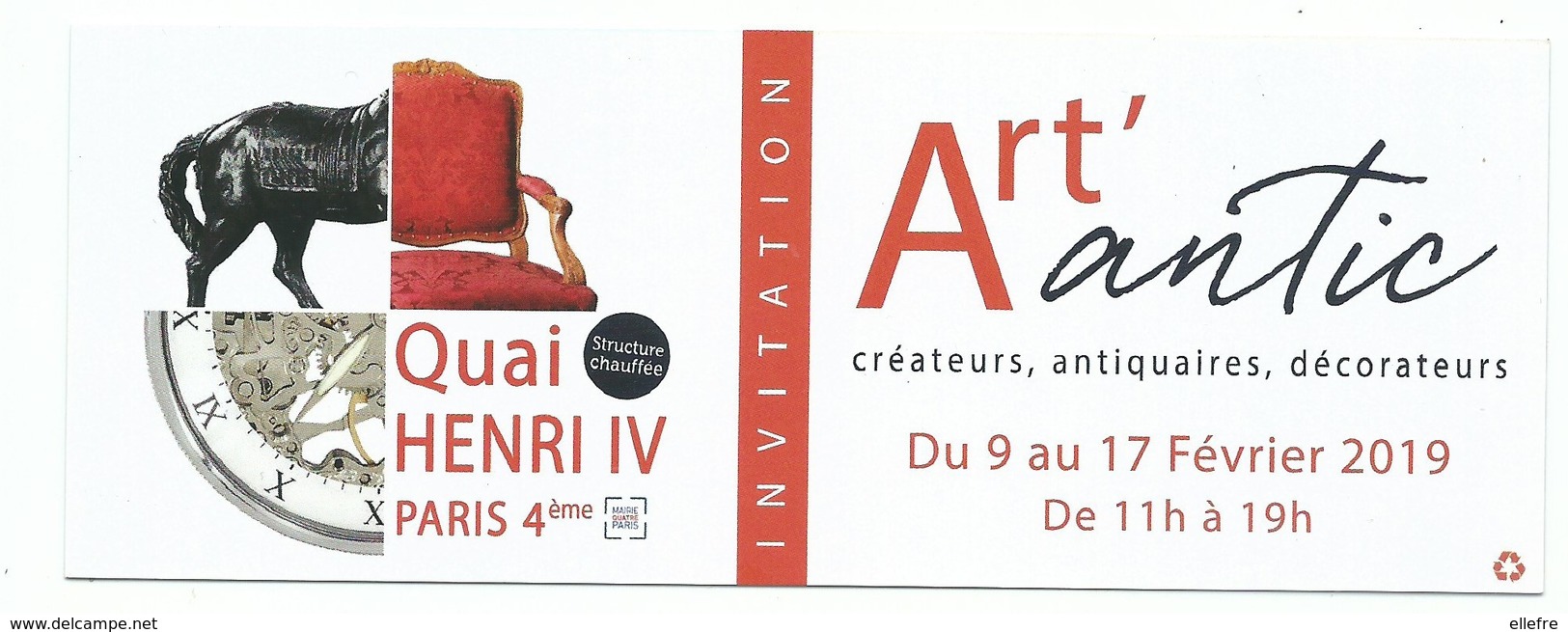 Ticket D'entrée - Salon Art' Antic Paris Quai Henri IV Salon De Créateurs Antiquaires Décorateurs - - Tickets - Entradas